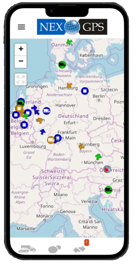 phone with Nex GPS app open showing shipments in progress